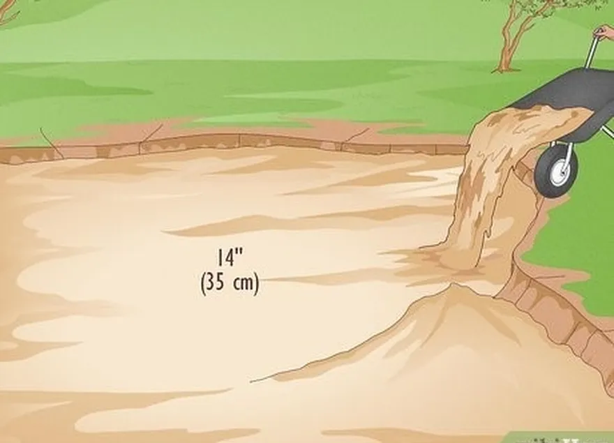 adım 8 kumun üzerine yüzde 60 kum ve en fazla yüzde 20 kilden oluşan yaklaşık 14 inç (35 cm) üst toprak ekleyin.