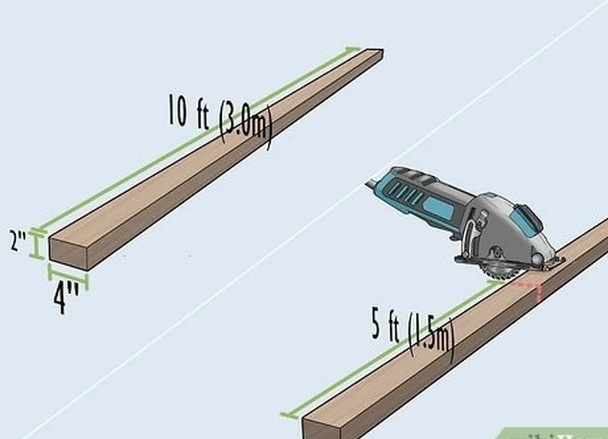 adım 2 her biri 5 ft (1,5 m) uzunluğunda olan 2 taban parçasını kesin.