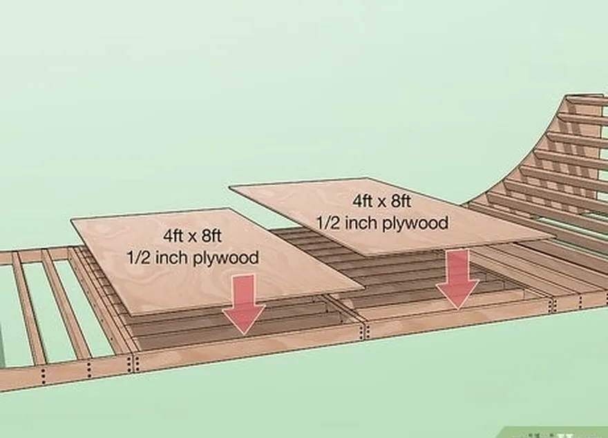 adım 1 rampanın üzerine 1⁄2 inç (1,3 cm) kontrplak bir tabaka koyun's flat section.