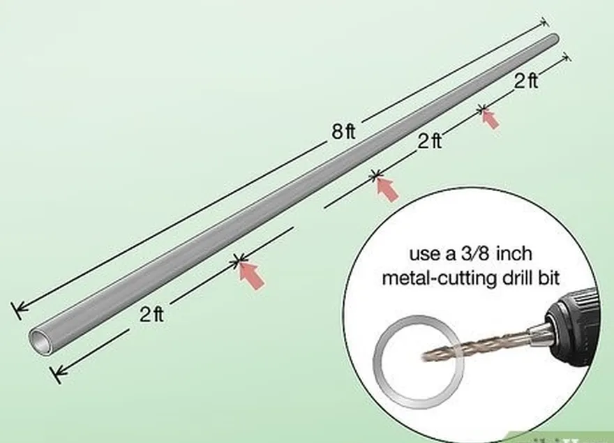 adım 1 2 boru boyunca her 2 ft'de (61 cm) bir 3⁄8 inç (9,5 mm) delik açın.