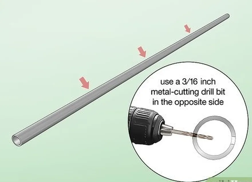 adım 2 borunun karşı tarafında 3⁄16 inç (4,8 mm) delikler açın.