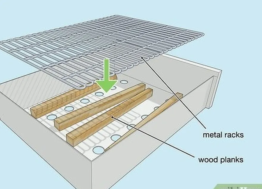 adım 2 her çekmecenin altına ahşap kalaslar ve metal raflar yerleştirin.