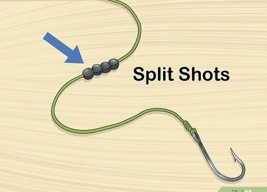 adım 5 kancanın yaklaşık 1 ft (0,30 m) yukarısından misinanıza 2-4 adet split shot sıkın.