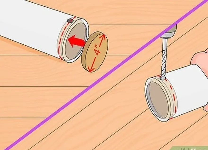 adım 4 4 inçlik dairesel kontrplak parçasını pvc boruya takın.